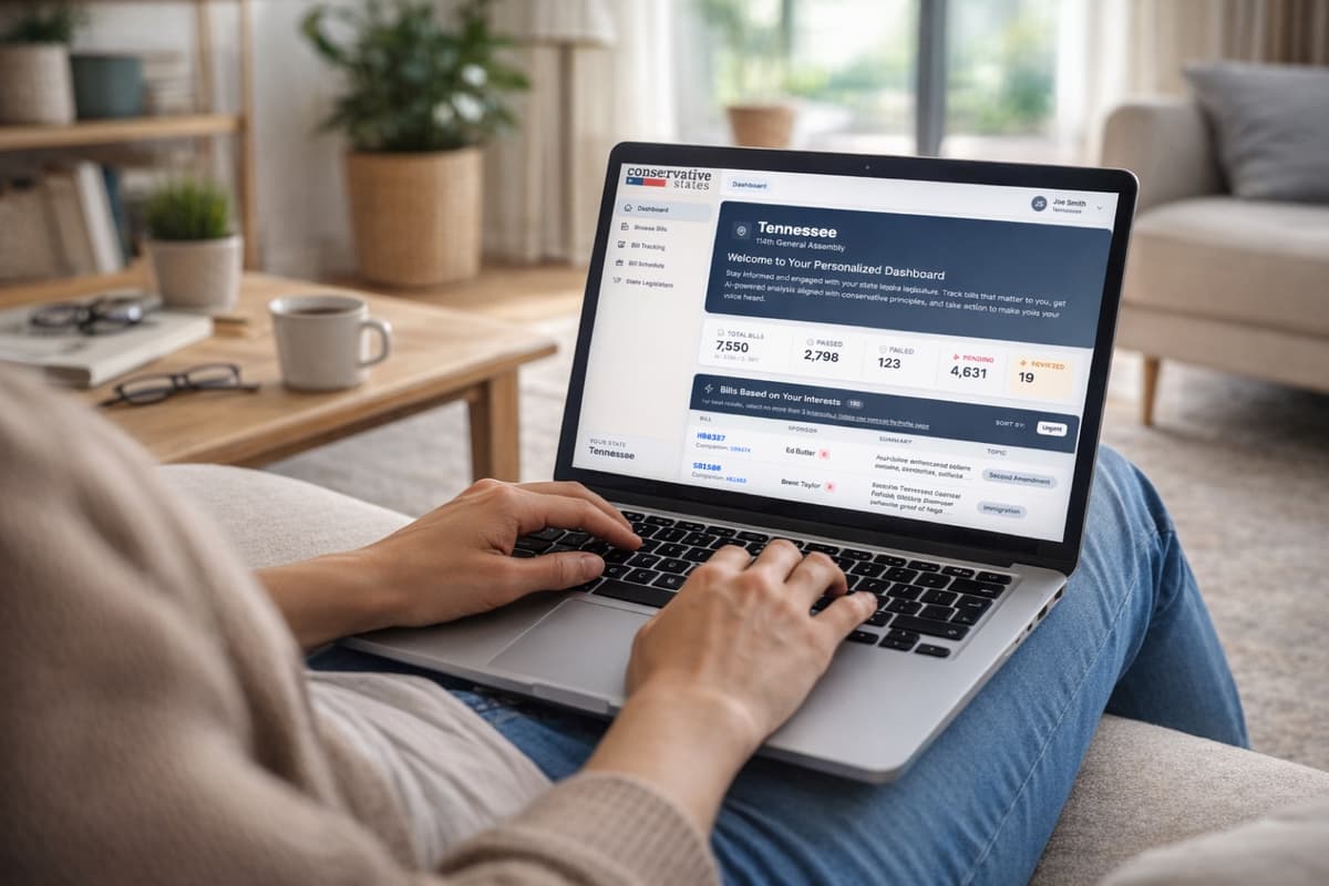The Conservative States dashboard open on a laptop