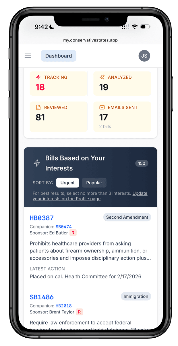 Personalized legislative dashboard